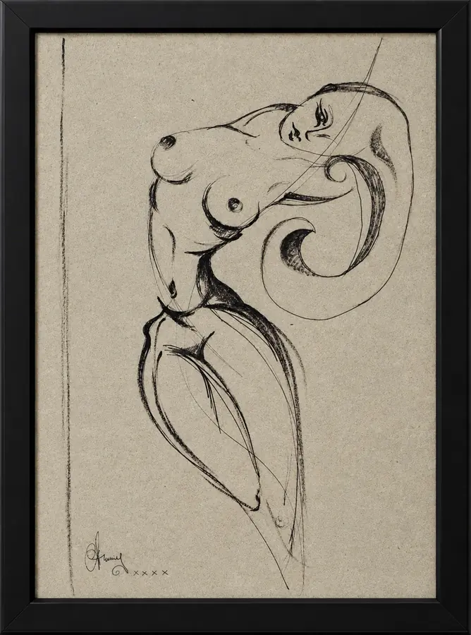 La Sirène originale, Dessin au feutre et au Rotring sur papier gris