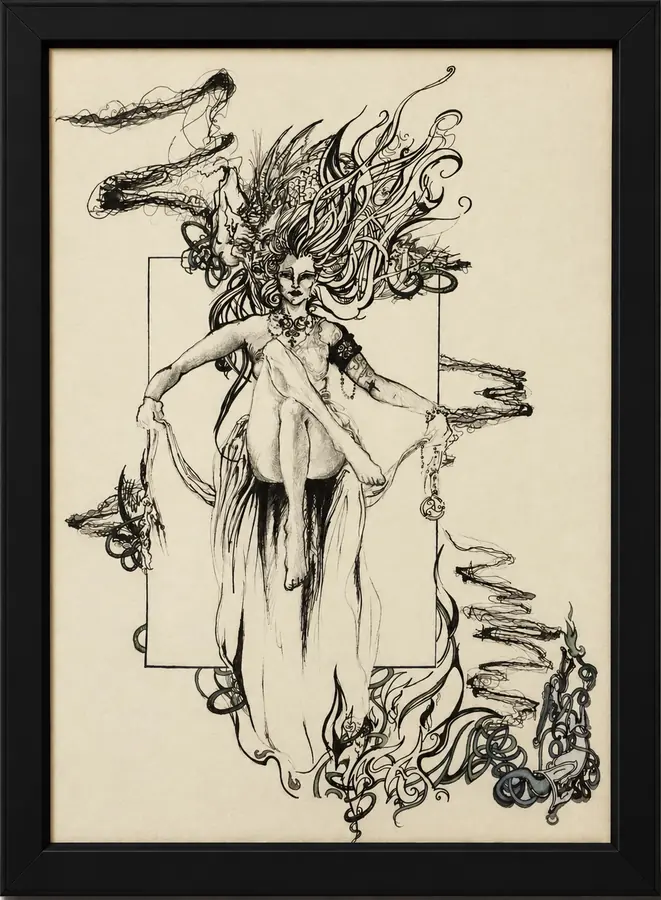 Déesse Celtique, dessin à l’encre et au Rotring